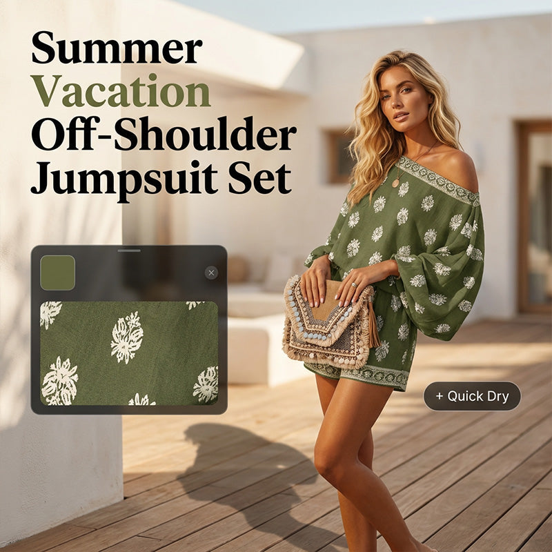 🌿Neues Produkt Tange Bot💥 Boho-Jumpsuit mit schulterfreiem Schnitt und Print