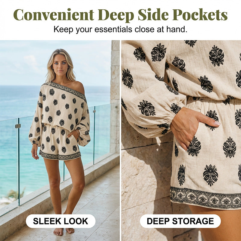 🌿Neues Produkt Tange Bot💥 Boho-Jumpsuit mit schulterfreiem Schnitt und Print