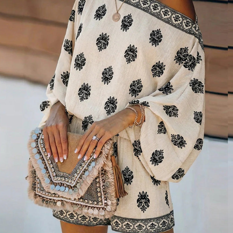 🌿Neues Produkt Tange Bot💥 Boho-Jumpsuit mit schulterfreiem Schnitt und Print