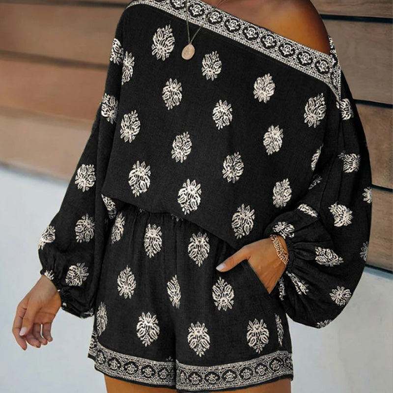 🌿Neues Produkt Tange Bot💥 Boho-Jumpsuit mit schulterfreiem Schnitt und Print
