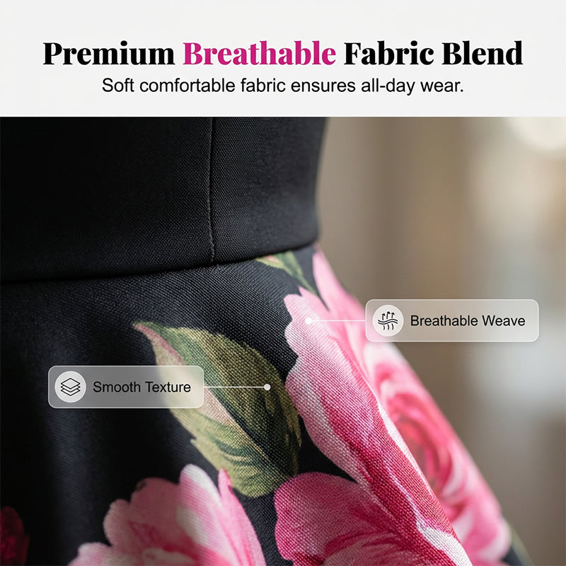 Elegantes, ärmelloses Midikleid in A-Linie mit Blumenmuster