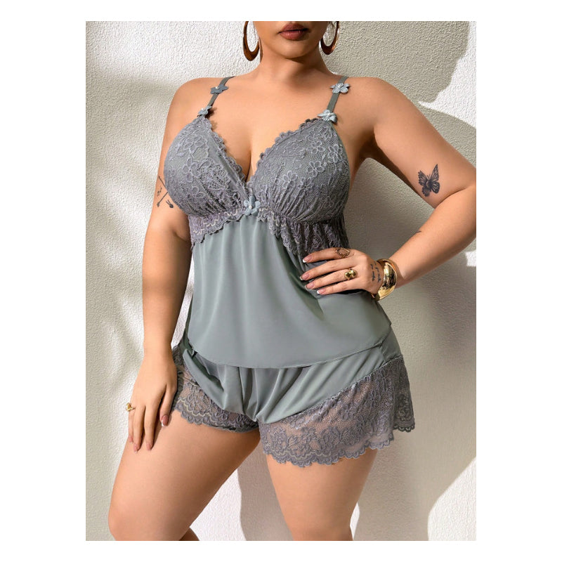 🥳HEISSER VERKAUF 2026🥳💞ÜBER 50.000 VERKAUFT!👗🌸 60 % RABATT! Pyjama-Set aus Top und Shorts mit Spitzenbesatz – Weicher, satinartiger Stoff, verstellbare Träger und V-Ausschnitt.