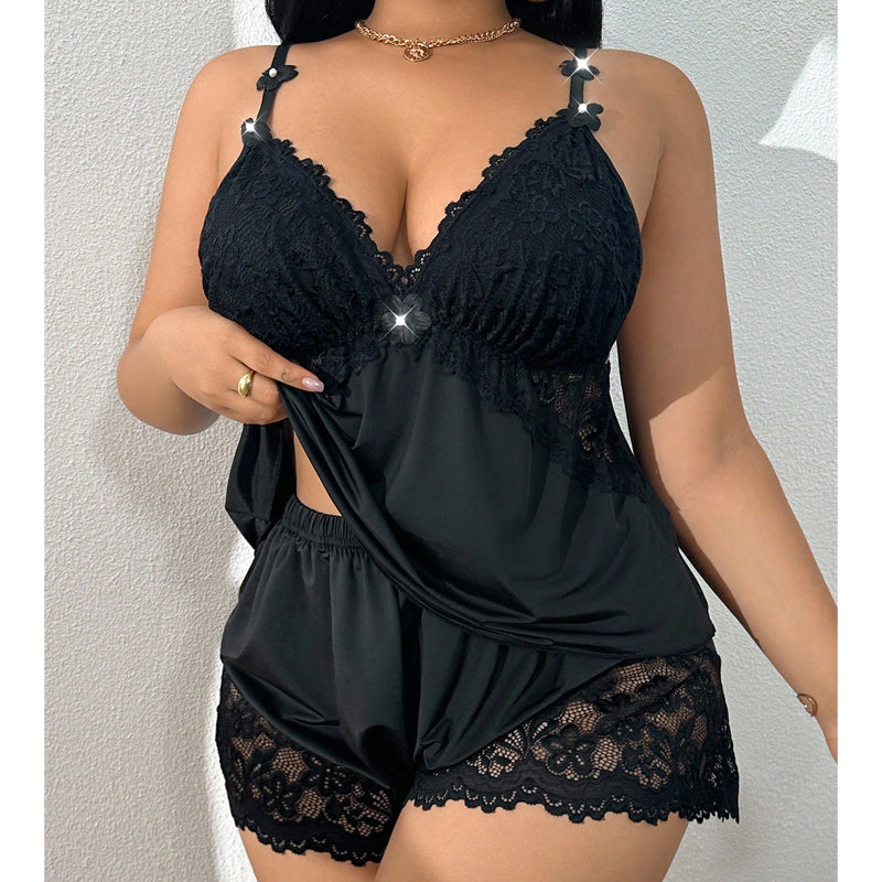 🥳HEISSER VERKAUF 2026🥳💞ÜBER 50.000 VERKAUFT!👗🌸 60 % RABATT! Pyjama-Set aus Top und Shorts mit Spitzenbesatz – Weicher, satinartiger Stoff, verstellbare Träger und V-Ausschnitt.