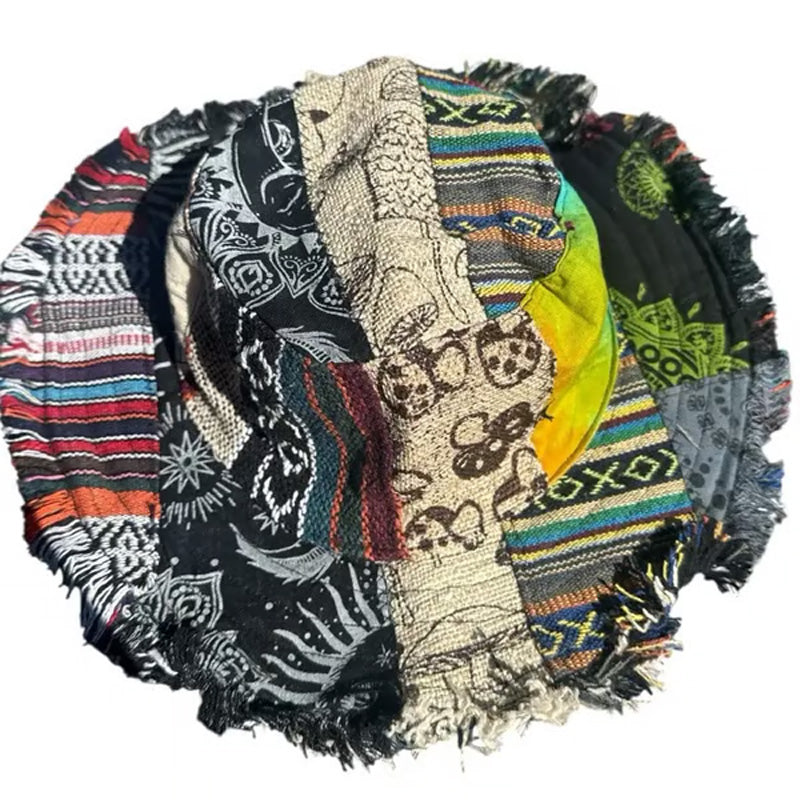 🔥Solange der Vorrat reicht 50 % Rabatt!🎉Bunter Patchwork-Hut aus Hanf mit Pilzmuster und Tasche