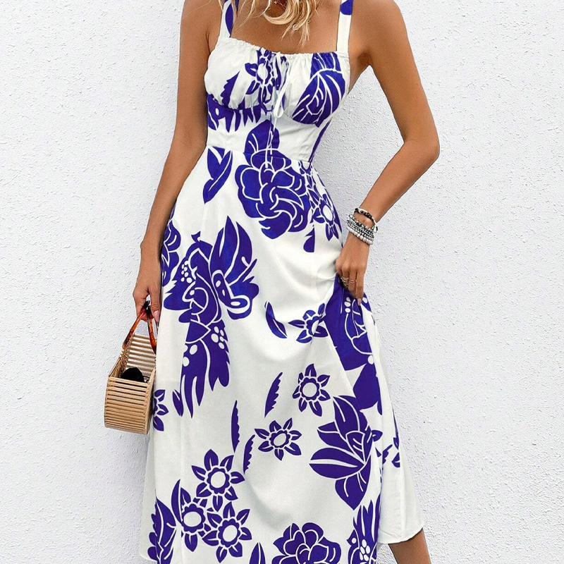 ⏳Limitiertes 50 % Rabatt⏰Damenkleid mit Spaghettiträgern und Blumenmuster🌿👗
