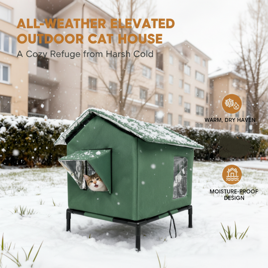 🐈 Erhöhtes Outdoor-Katzenhaus für jedes Wetter – Wasserdicht, isoliert, faltbar 🌧️