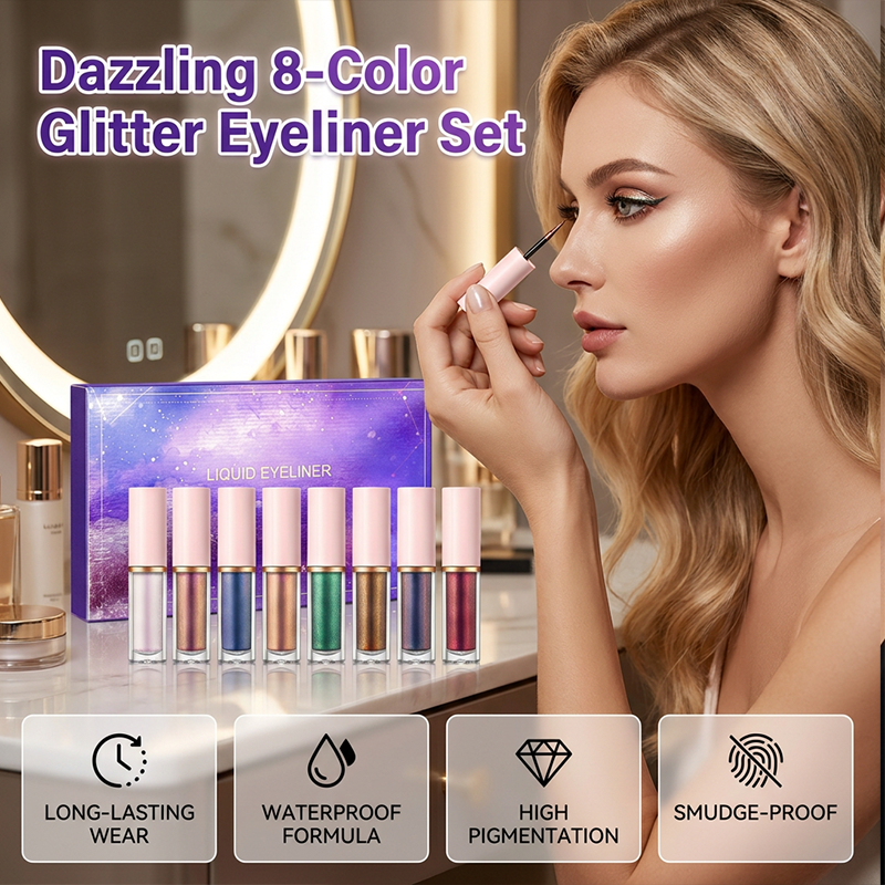 8-teiliges Set mit flüssigem Glitzer-Eyeliner