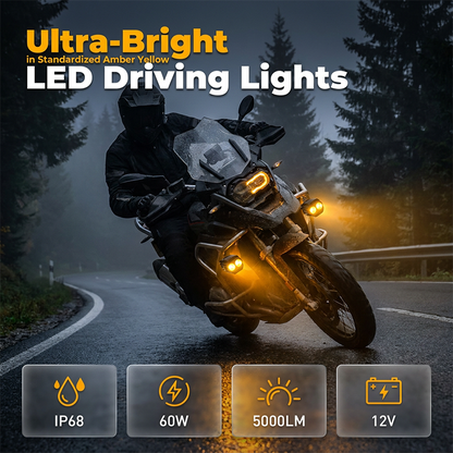 🔵🟡 【Limitierte Auflage: 50 % Rabatt】Zweifarbiger LED-Scheinwerfer für Motorräder – 🌀 Tagfahrlicht (weiß) / Nebellicht (gelb) per Knopfdruck | ❄️ integrierte Kühlung | 🚦 verbesserte Sicht bei jedem Wetter
