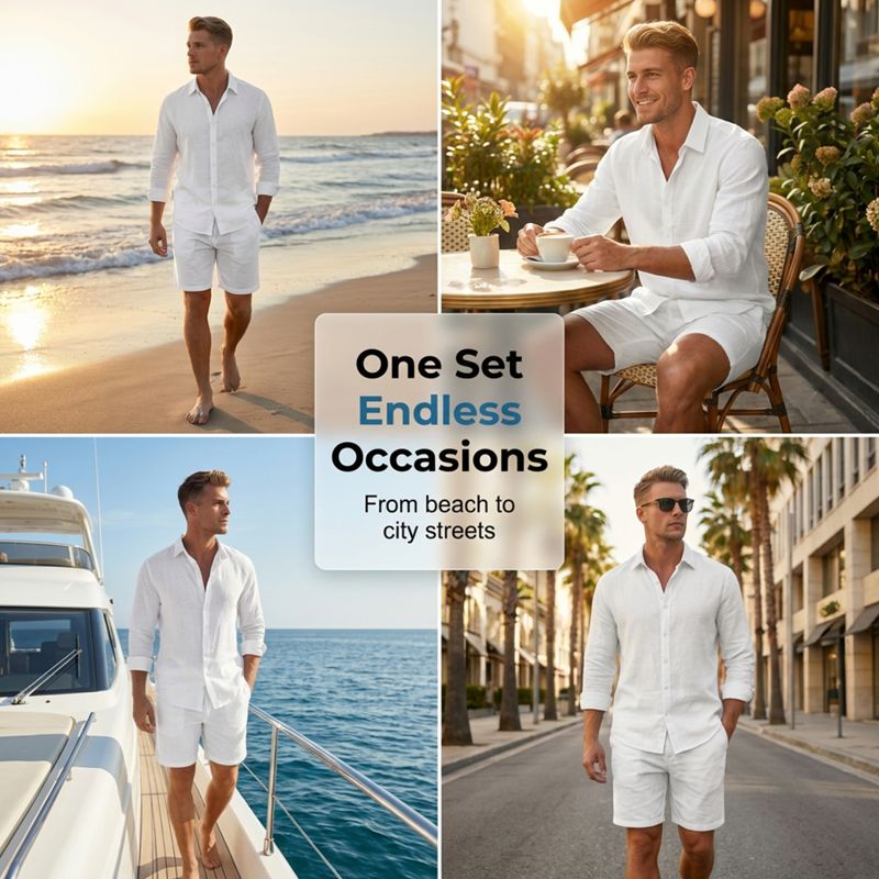 👔 NUR FÜR KURZE ZEIT 50% RABATT! ✨ Herren-Leinenhemd & Shorts Set – Lässig, Sommerlich, Luftig ✨
