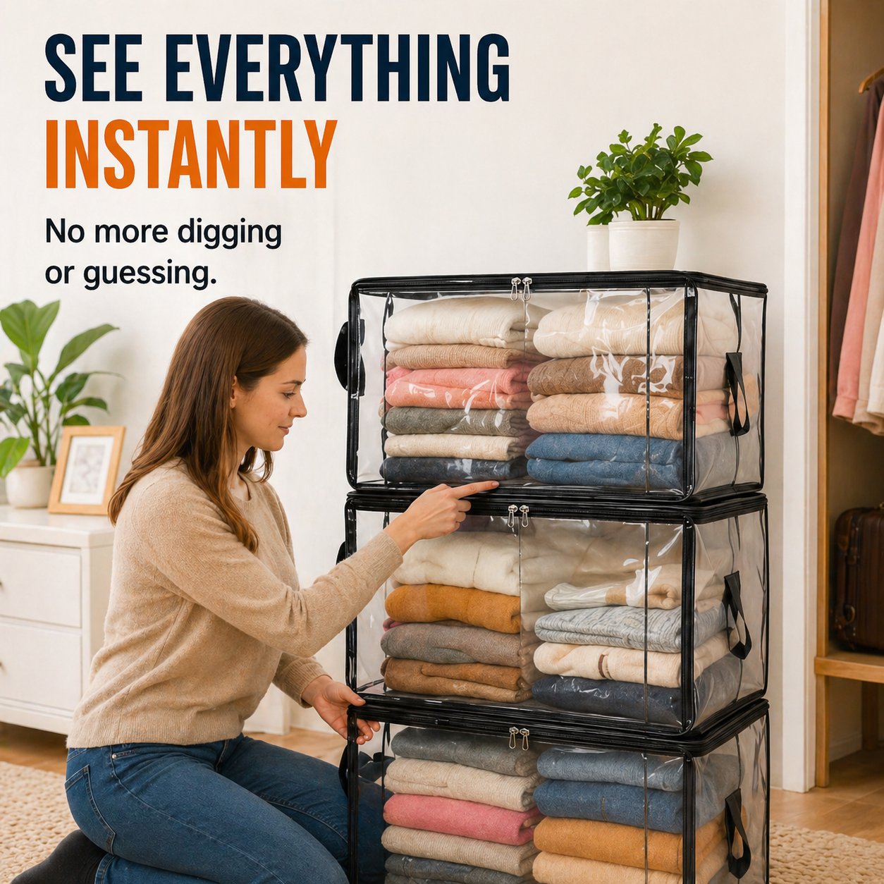 🔥Zeitlich begrenztes Angebot: 50 % Rabatt! 📦Große, robuste, dicke, transparente Aufbewahrungstasche aus Kunststoff für Kleidung, Umzug & Lagerung