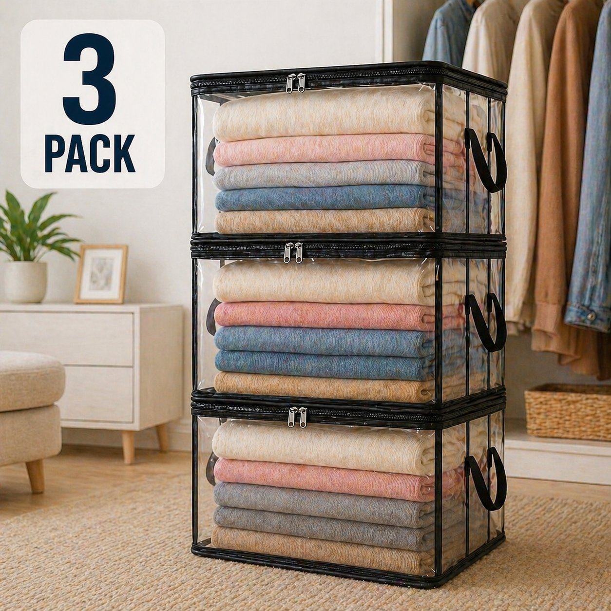 🔥Zeitlich begrenztes Angebot: 50 % Rabatt! 📦Große, robuste, dicke, transparente Aufbewahrungstasche aus Kunststoff für Kleidung, Umzug & Lagerung