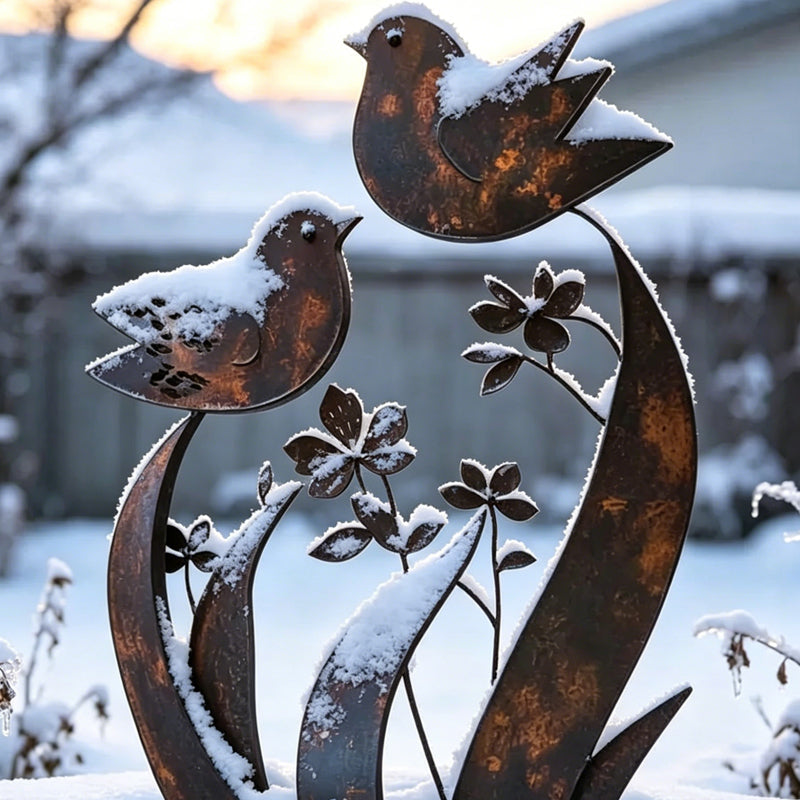 📢📢50 % Rabatt!!🥳💞 2+1 GRATIS!! 🏡 Rustikaler Gartenstecker aus Metall – Muster: Vögel und Blumen 🕊️