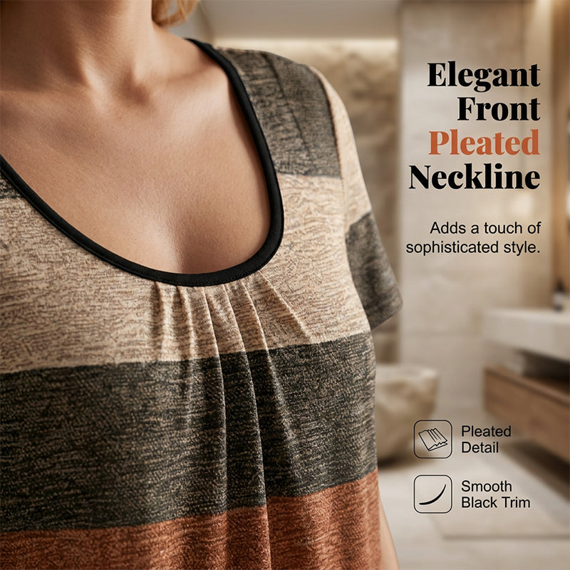 👕✨ Plissiertes Colorblock-T-Shirt für Damen in Übergrößen – modisch, bequem & figurschmeichelnd, jetzt −50%