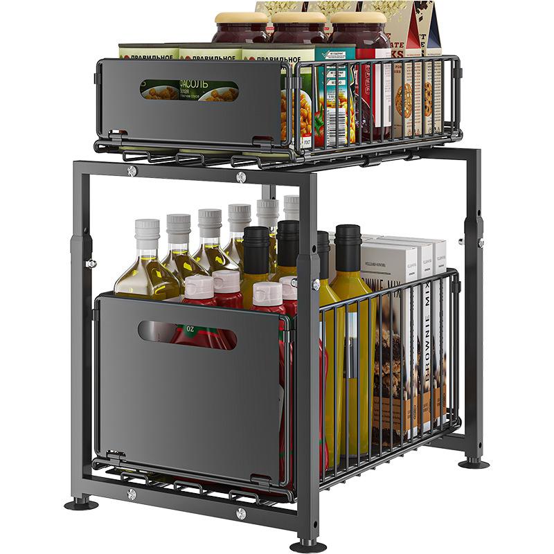 💪🥫 BLITZANGEBOT 50% RABATT! Doppelstöckiges Ausziehregal Schrankorganizer – 5 Höhenstufen, 2 Ebenen, Kohlenstoffstahl, Große Kapazität, Keine Montage ✨