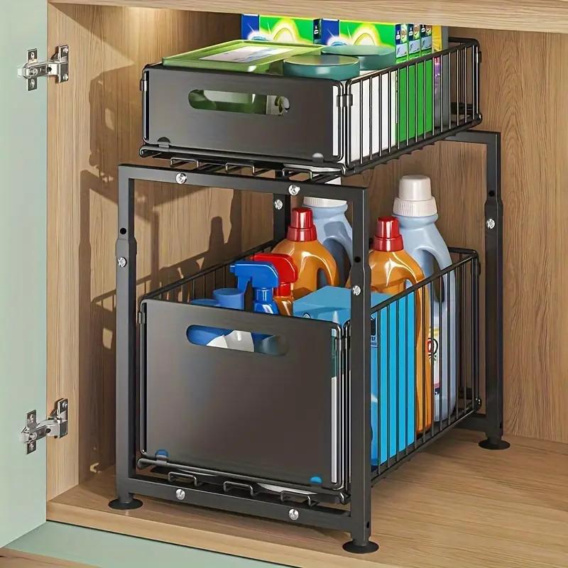 💪🥫 BLITZANGEBOT 50% RABATT! Doppelstöckiges Ausziehregal Schrankorganizer – 5 Höhenstufen, 2 Ebenen, Kohlenstoffstahl, Große Kapazität, Keine Montage ✨