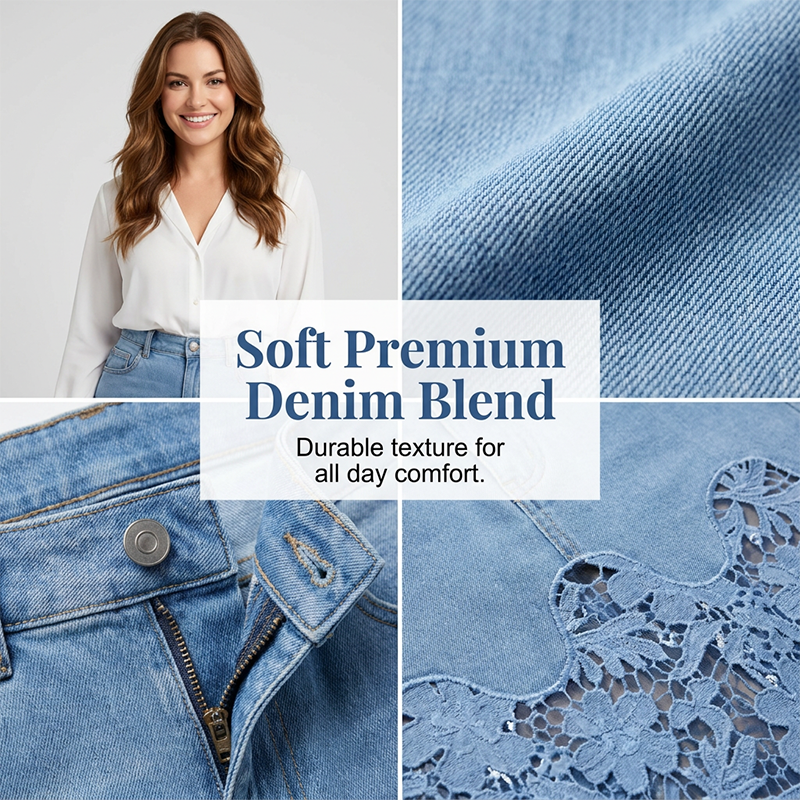 ✨Eng anliegender Jeansrock für Damen mit durchbrochener Spitzenborte