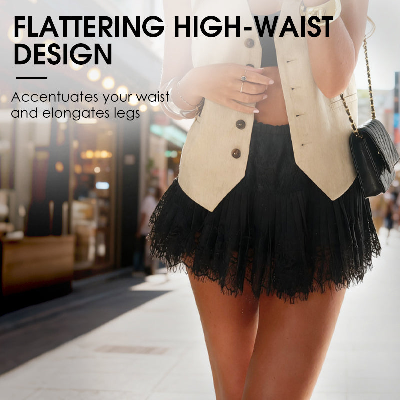 👗🔥 50% RABATT! Chic Pleated Lace Trim Mini Skirt – Plisseefalten, zarte Spitze, perfekt für den Sommer 🌸💨
