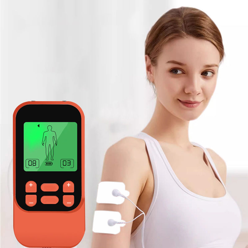 Muskelstimulator mit 10 Modi, 2 Kanälen und 30 Intensitätsstufen. Kompakt & wiederaufladbar, für Rücken, Nacken und Schultern, inkl. 4 Elektrodenpads.