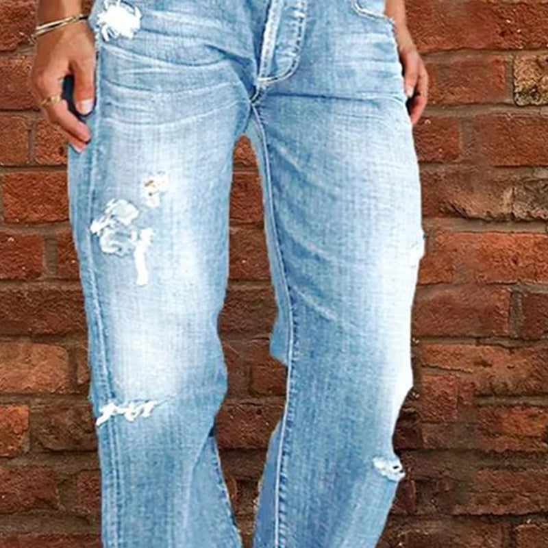 👖 Neu! Damen Slim Flare Jeans mit Vintage Destroyed-Effekt | Figurformende High-Waist Denim Hose in Hellblau
