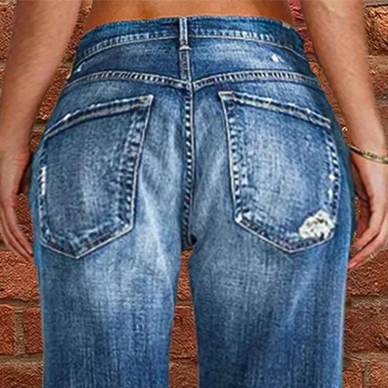 👖 Neu! Damen Slim Flare Jeans mit Vintage Destroyed-Effekt | Figurformende High-Waist Denim Hose in Hellblau