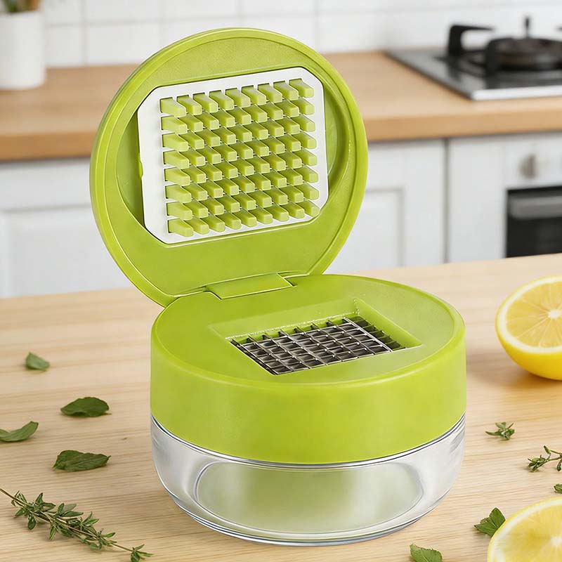 ✨Mini-Knoblauchpresse mit Auffangbehälter – Kompakte manuelle Knoblauchpresse für Knoblauch, Ingwer, Schalotten & Chili