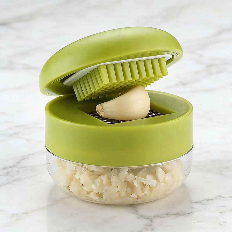✨Mini-Knoblauchpresse mit Auffangbehälter – Kompakte manuelle Knoblauchpresse für Knoblauch, Ingwer, Schalotten & Chili