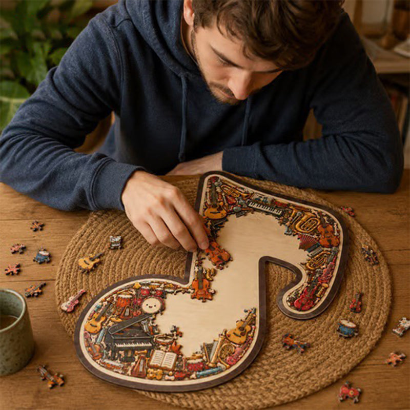 🧩Holzpuzzle mit Notenmotiven – aus umweltfreundlichem Material, wunderschönes Deko-Stück. Tolles Geschenk für Musiker und Puzzle-Fans! 💚🌟