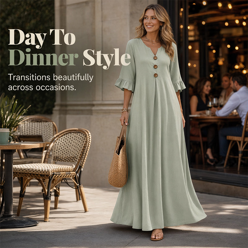 👗 50% RABATT! 🌸 Damen V-Ausschnitt lockeres Maxikleid – Leicht & luftig – Perfekt für heiße Tage, Strand oder einen entspannten Look – feminin und bequem ✨🌿