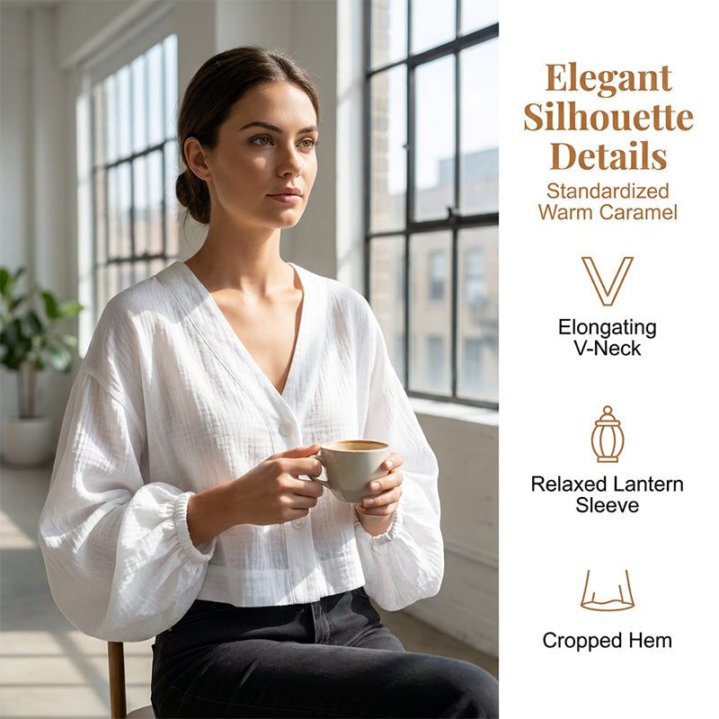 👕 ZEITLICH BEGRENZT 50% RABATT! ✨ Damen Leichtes Sonnenschutz-Shirt – Tiefer V-Ausschnitt, Laternenärmel, Transparente Lage ☀️