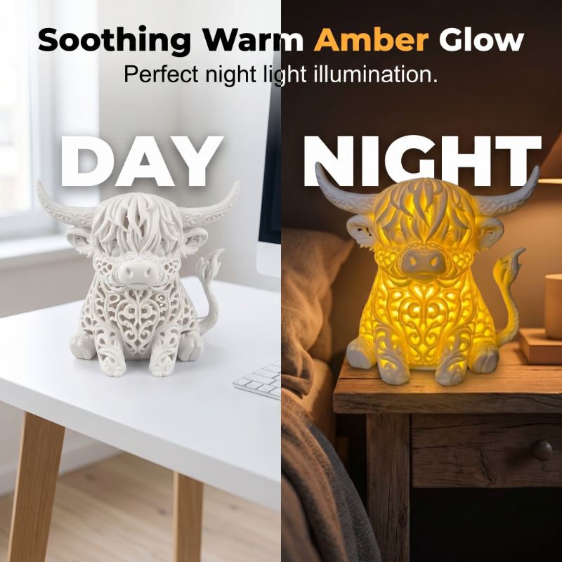 🐮Warmes Licht Highland-Kuh Tischlampe