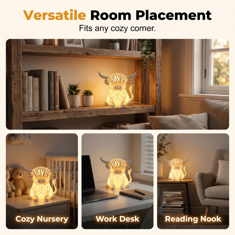 🐮Warmes Licht Highland-Kuh Tischlampe