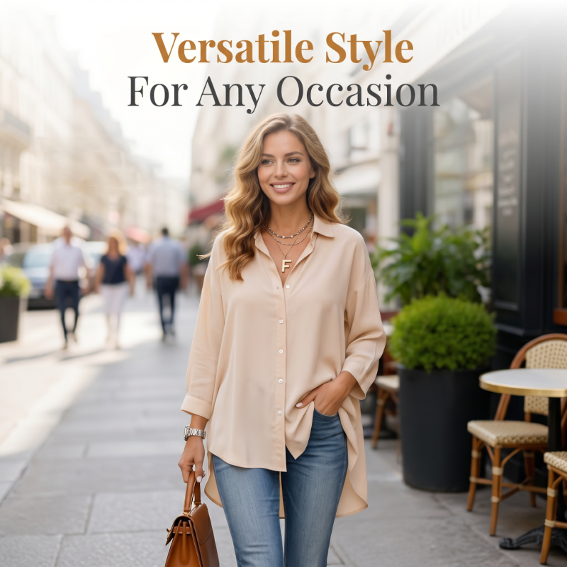 🔥50% RABATT🔥 Damen Lässige Weite Apricot Bluse | Langarm | Knopfleiste | Kragen ✨