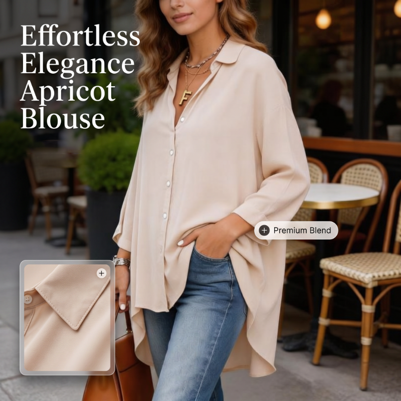 🔥50% RABATT🔥 Damen Lässige Weite Apricot Bluse | Langarm | Knopfleiste | Kragen ✨