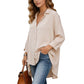 🔥50% RABATT🔥 Damen Lässige Weite Apricot Bluse | Langarm | Knopfleiste | Kragen ✨