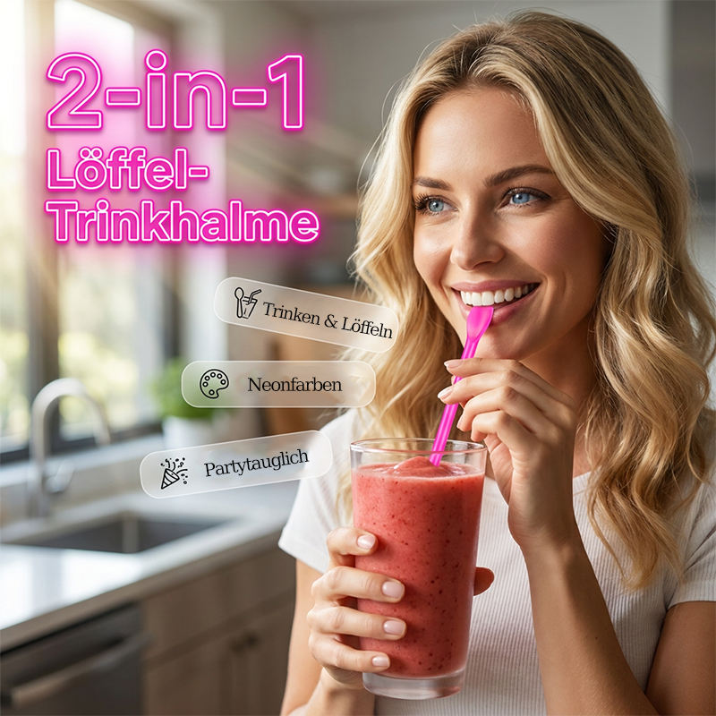 🥄 50% RABATT! 🧋 2-in-1 Löffel-Trinkhalme – Esslöffel & Trinkhalm in einem, BPA-frei & wiederverwendbar – Perfekt für unterwegs, Picknick & Kinder 🍹