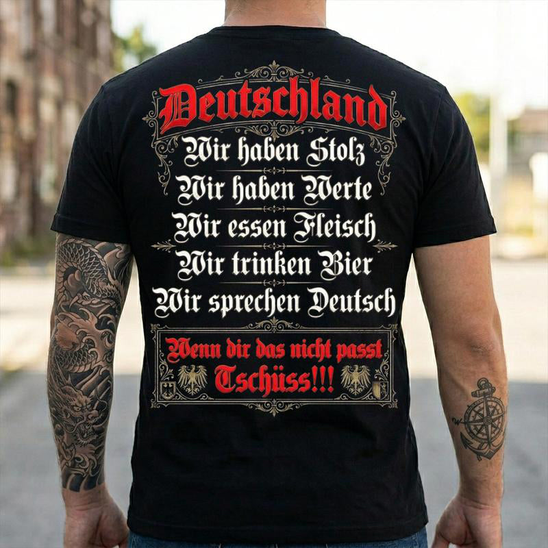 🍺 50 % Rabatt – Lustiges Deutschland-T-Shirt mit Bier-, Fleisch- & Stolz-Text – atmungsaktiv, bequem & perfekt für Oktoberfest & Feiern 🥩