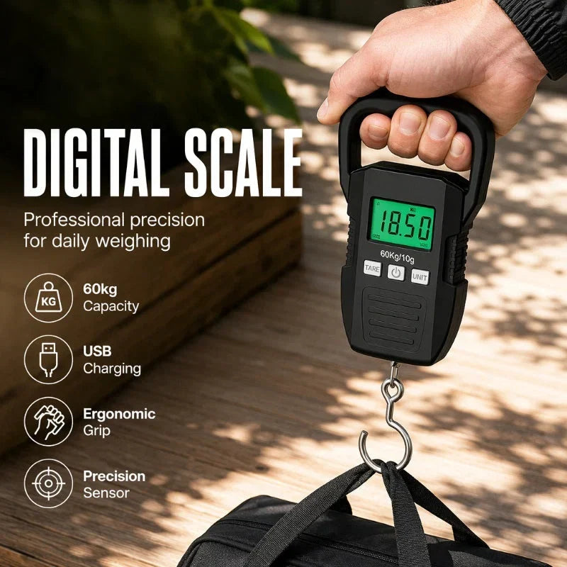 🧳Digitale Kofferwaage wiederaufladbar – Elektronische Gepäck-Hängewaage für Reisen & Urlaub