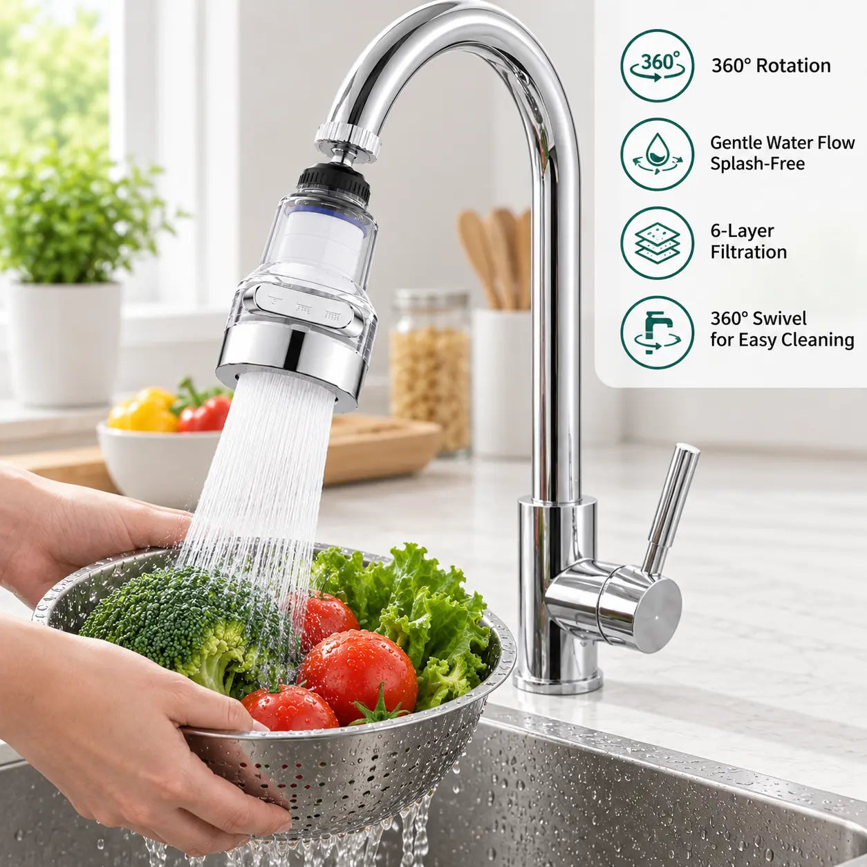🚿✨50% RABATT!💧 3-Gang Wasserhahnfilter mit Spritzschutz & Universalgelenk, passend für alle Standardhähne🚰