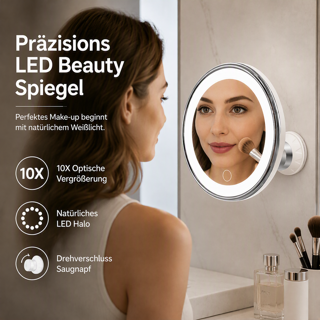 💄✨10-fach vergrößernder Schminkspiegel mit LED-Licht und Saugnapf