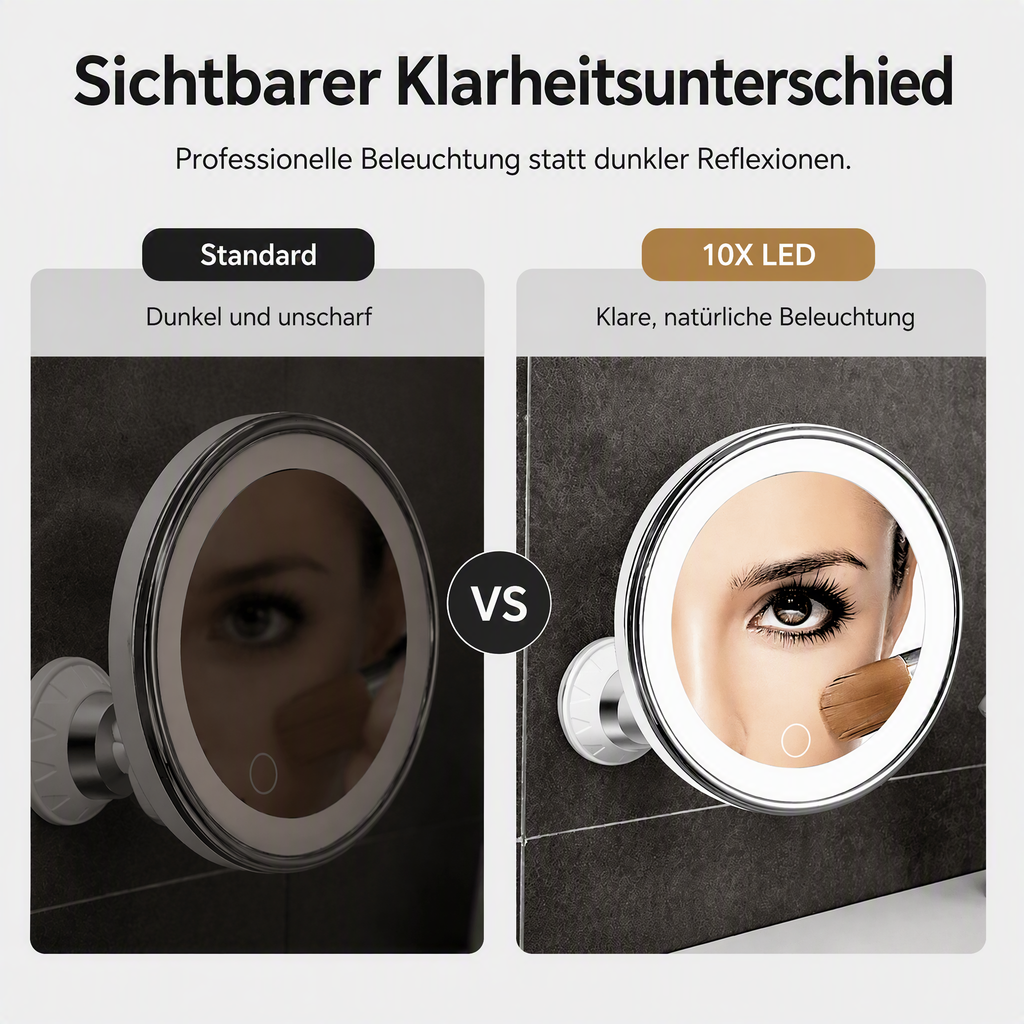 💄✨10-fach vergrößernder Schminkspiegel mit LED-Licht und Saugnapf