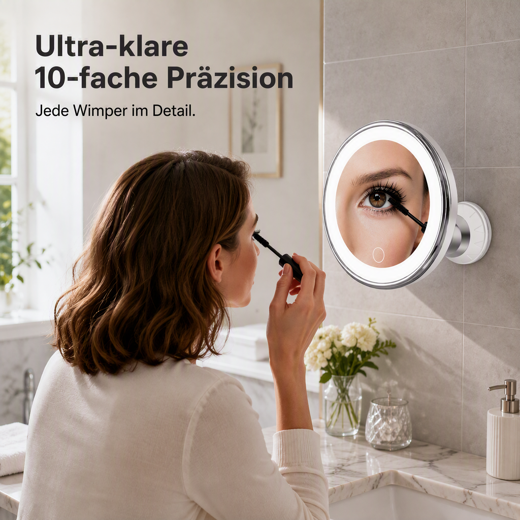 💄✨10-fach vergrößernder Schminkspiegel mit LED-Licht und Saugnapf