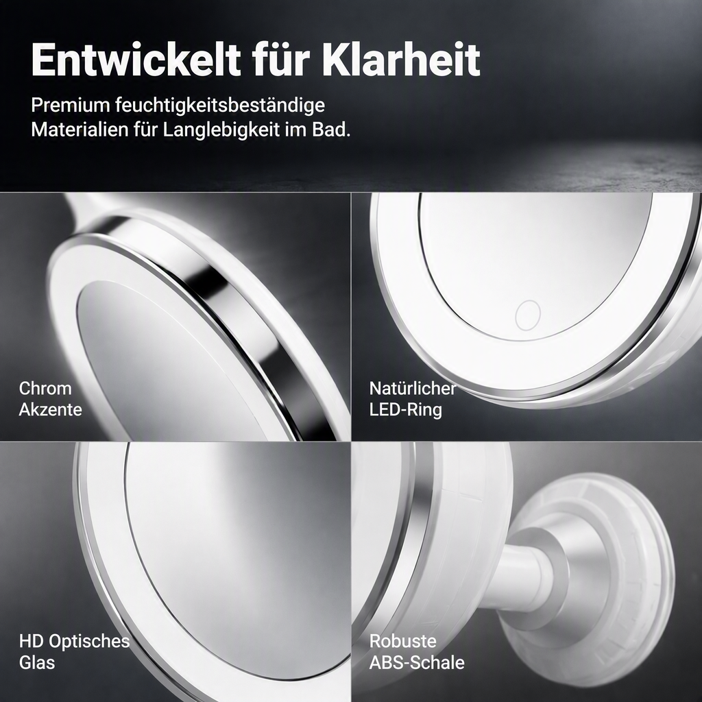 💄✨10-fach vergrößernder Schminkspiegel mit LED-Licht und Saugnapf