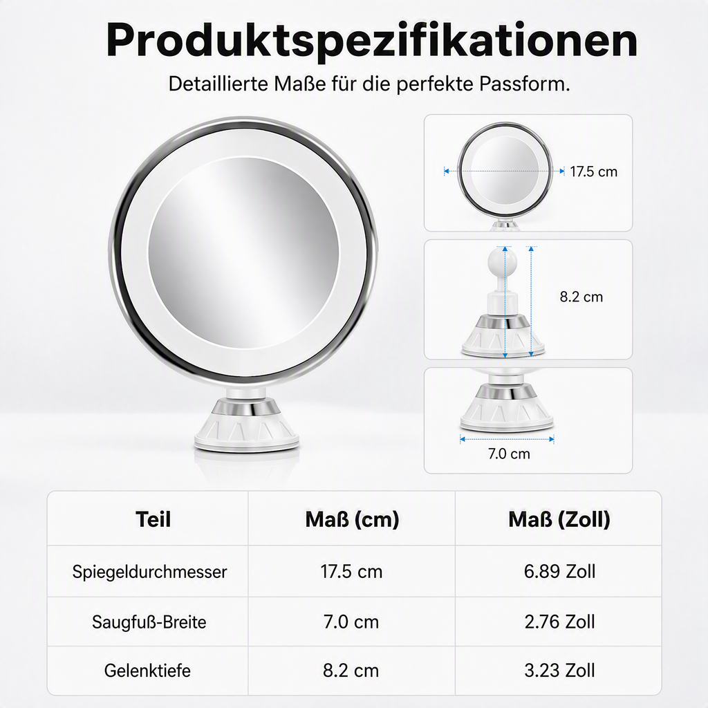 💄✨10-fach vergrößernder Schminkspiegel mit LED-Licht und Saugnapf