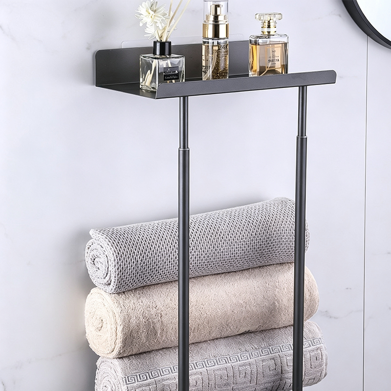 【⏳Limitiertes Angebot – 55 % Rabatt!!】🛁 Ausziehbarer Badezimmer-Handtuchhalter – 38–75 cm höhenverstellbar, Kohlenstoffstahl, bohrerfreie Wandmontage