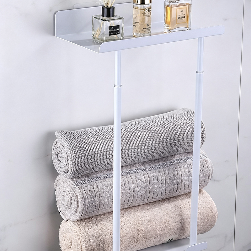 【⏳Limitiertes Angebot – 55 % Rabatt!!】🛁 Ausziehbarer Badezimmer-Handtuchhalter – 38–75 cm höhenverstellbar, Kohlenstoffstahl, bohrerfreie Wandmontage