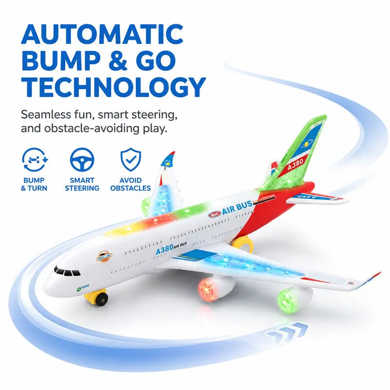 ✈️ JETZT 50% RABATT! 🎵 Elektrisches Modellflugzeug – Bump-and-Go, LED-Lichter & realistische Sounds – Für Kleinkinder ab 3+ 🛩️