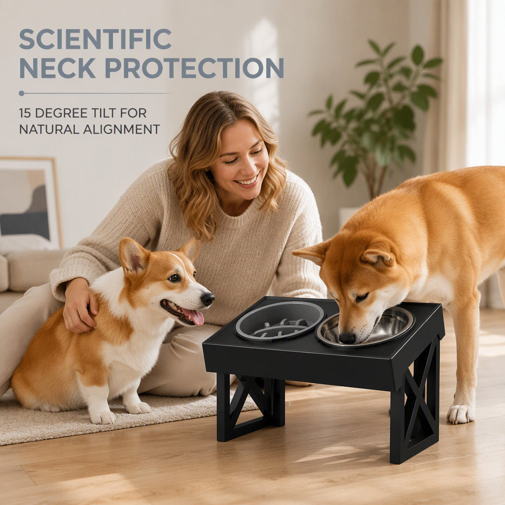 Elevated Dog Bowls with Slow Feeder & Stainless Steel Bowls