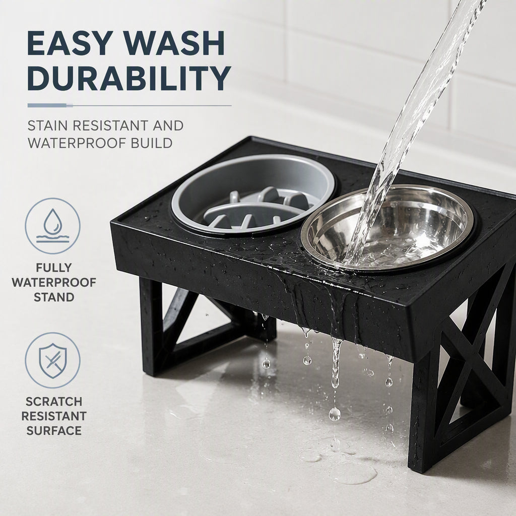 Elevated Dog Bowls with Slow Feeder & Stainless Steel Bowls