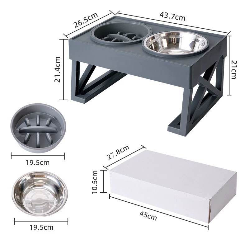 Elevated Dog Bowls with Slow Feeder & Stainless Steel Bowls