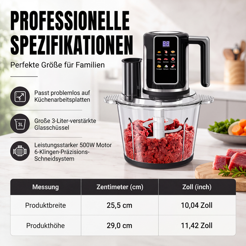 Multifunktionaler Food Processor mit Touch-Bedienung und Glasschüssel